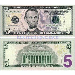 $5 Dollar Bill Size
